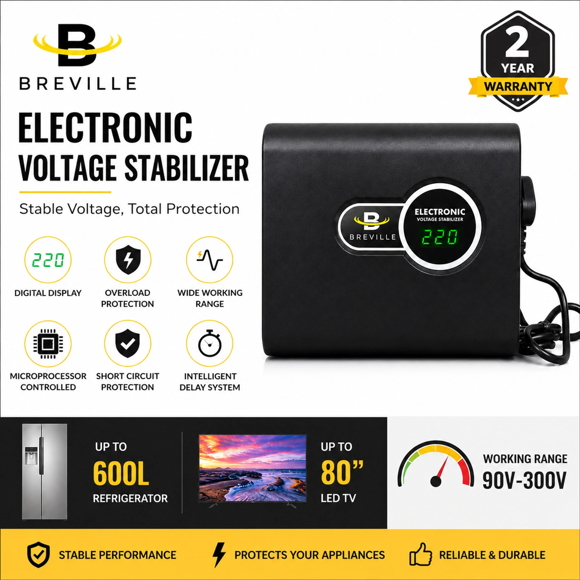 Breville Voltage Stabilizer for Refrigerators up to 600L & LED TVs up to 80 - Image 2